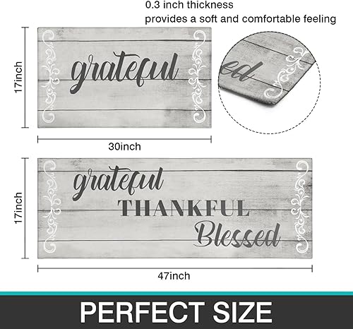 Miniatura 25 de Juego de 2 tapetes de cocina Thankful para cocinar, antideslizantes, impermeables, de pie para cocina, de 17 x 30 + 17 x 47 pulgadas, beige