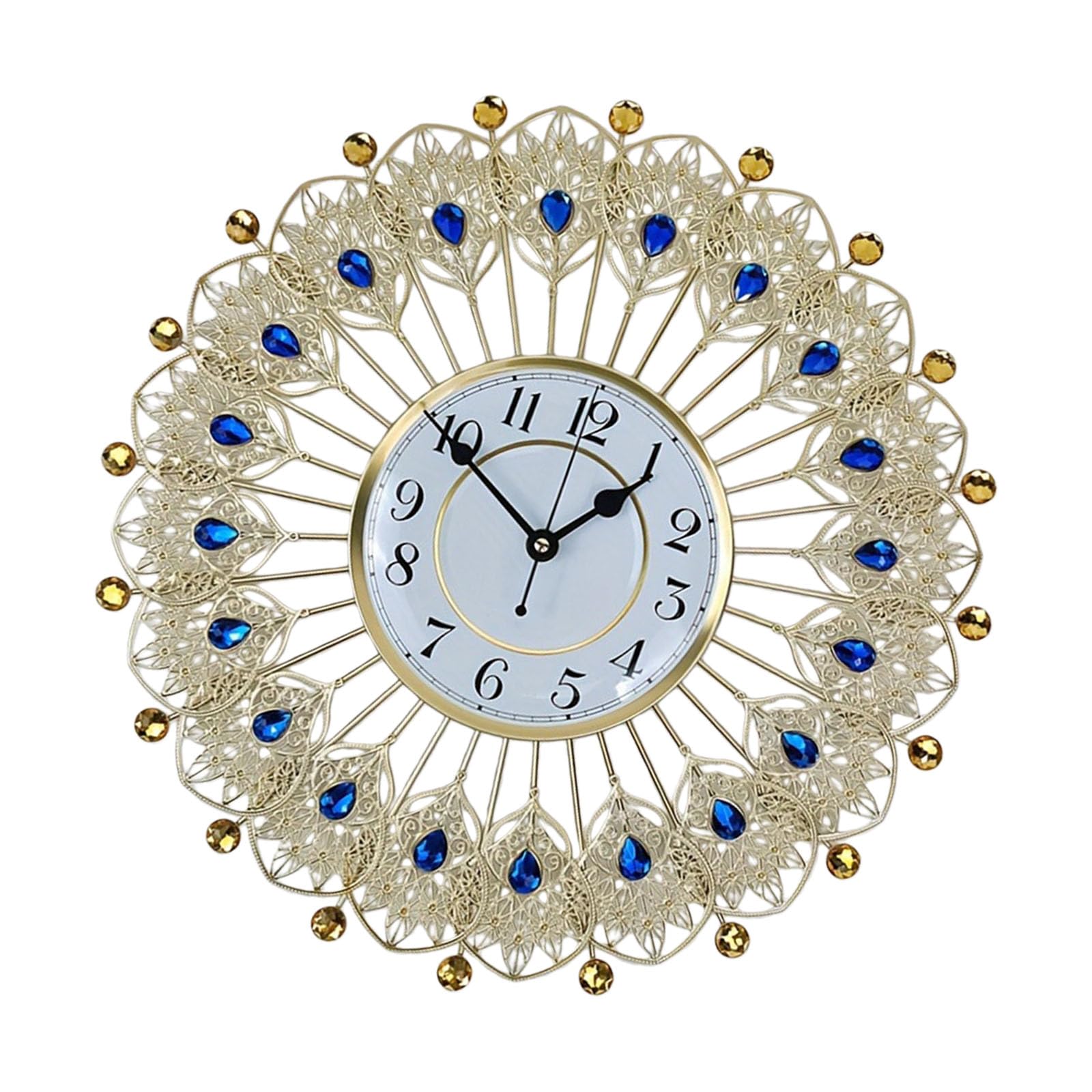 Crystal Peacocks Wall Clock None-Ticking Silents Battery Operated Clocks Decorative for Living Room Decors Decorative Battery Operated