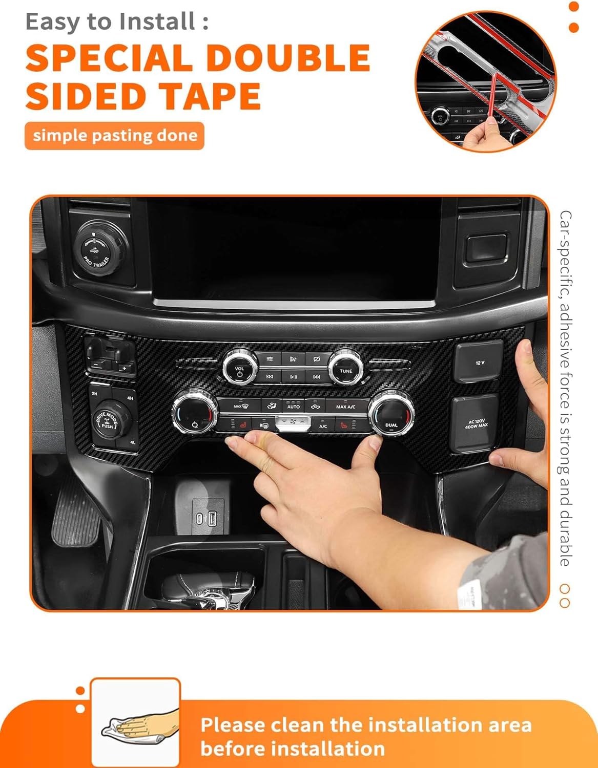 Savadicar Carbon Fiber Interior Accessories - Front Center Climate and Radio Control Panel Trim Cover for Ford F150 (2021-present) - Premium Texture Interior Decor Upgrade Option, 1 PC