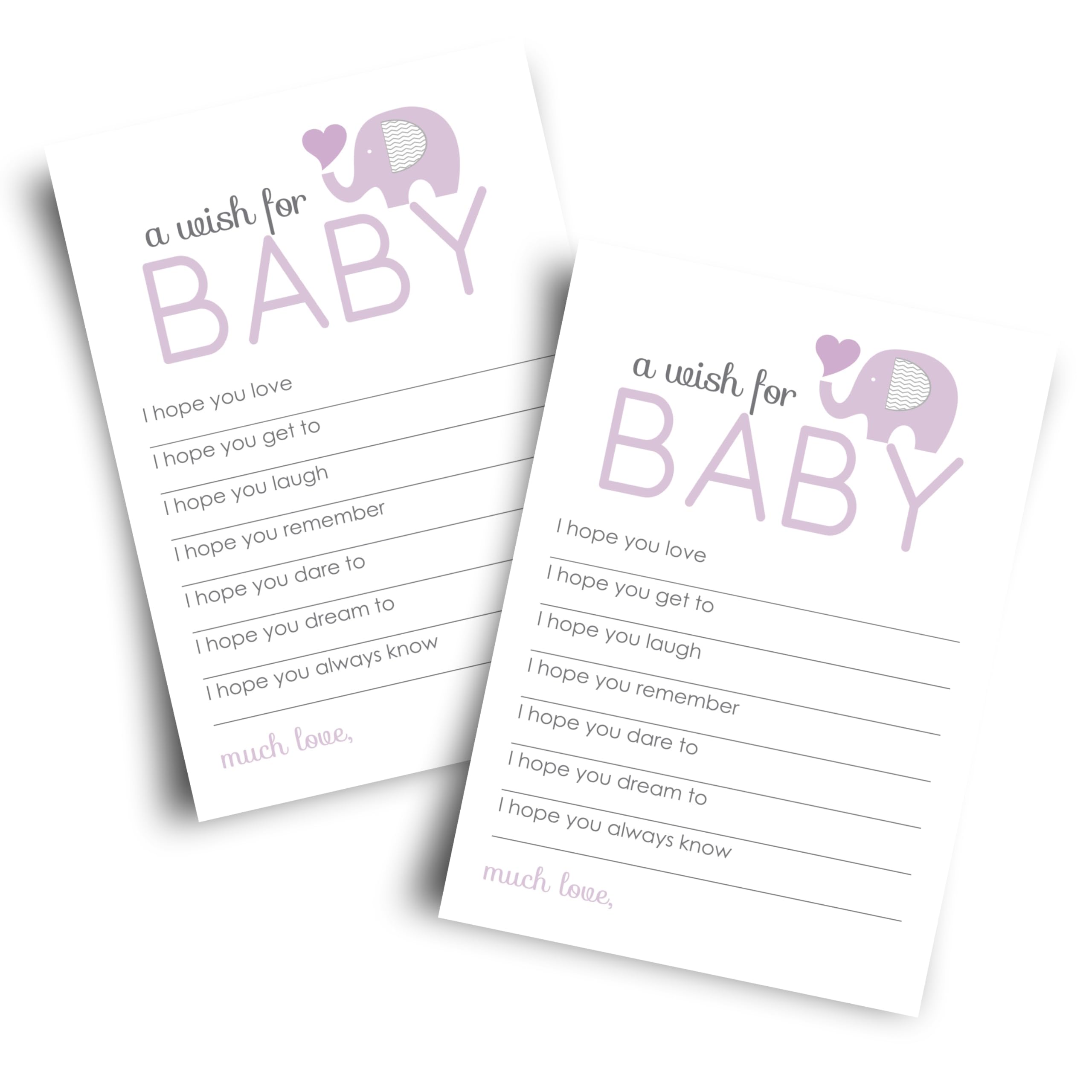 Purple Elephant Wishes for Baby Girls (20 Pack) Cute Words of Wisdom Cards - Gender Neutral Baby Shower Game - Guest Book Alternative - Keepsake