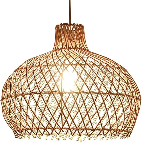 LYMSXAZOU Wicker Woven Basket Pendant Light Hollow Lamp Shade Farmhouse Coastal Rattan Cage Chandelier Hanging Lighting Fixtures