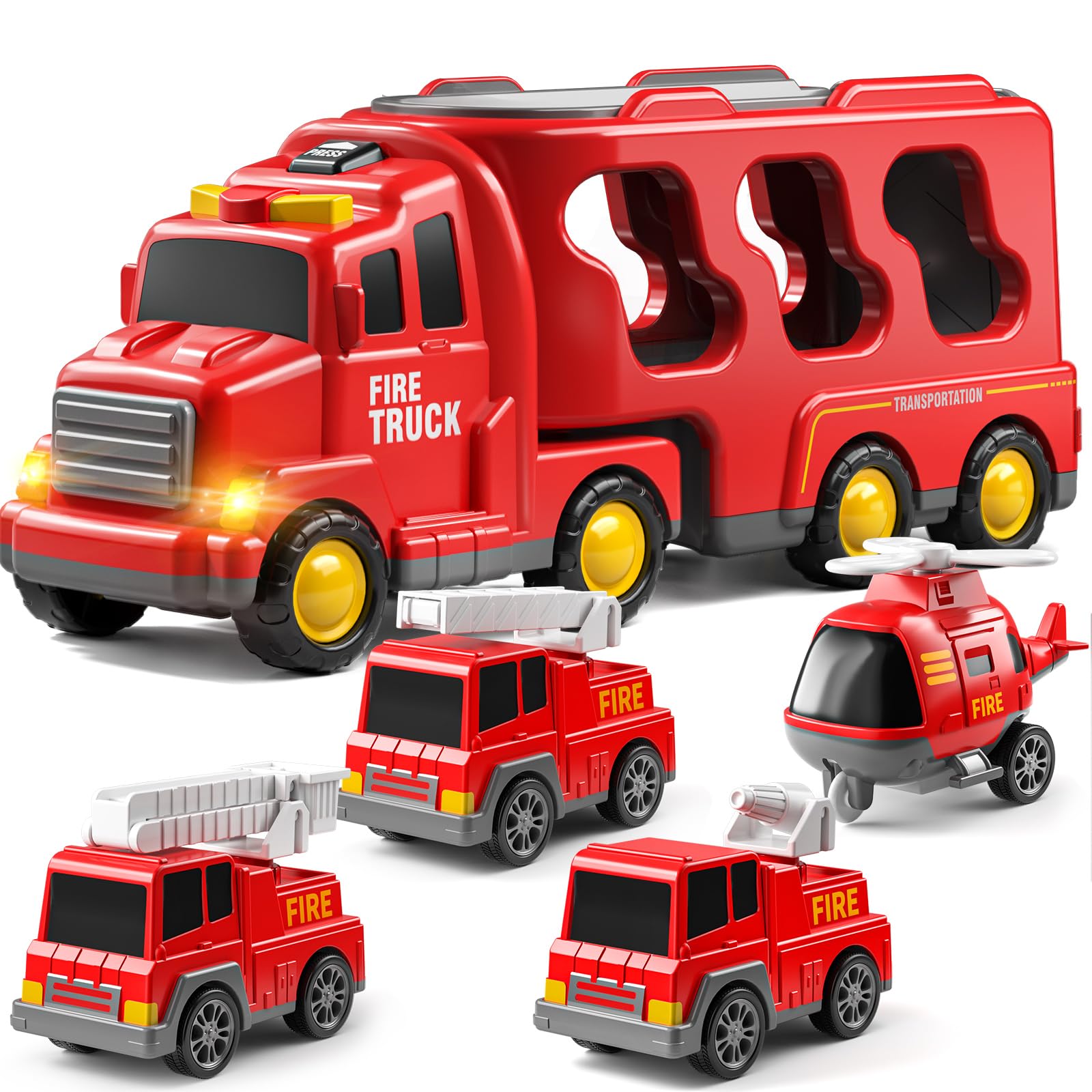 TEMI Truck Toys for 3 4 5 6 7 Year Old Boys - Construction Vehicles Transport Carrier Toy Kids Toys Truck for Toddler Boys Girls, Christmas Birthday Gifts for Kids Boys Girls