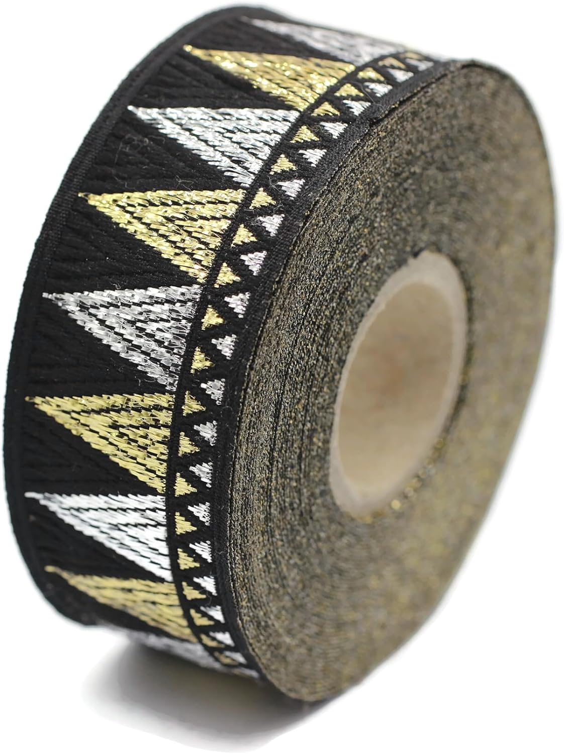 11 Yard Spool 1.10 inch Silver&Golden Jacquard Aztec Ribbon Dog Collar Embroidered Ribbons Jacquard Trim Spike Ribbons 28125