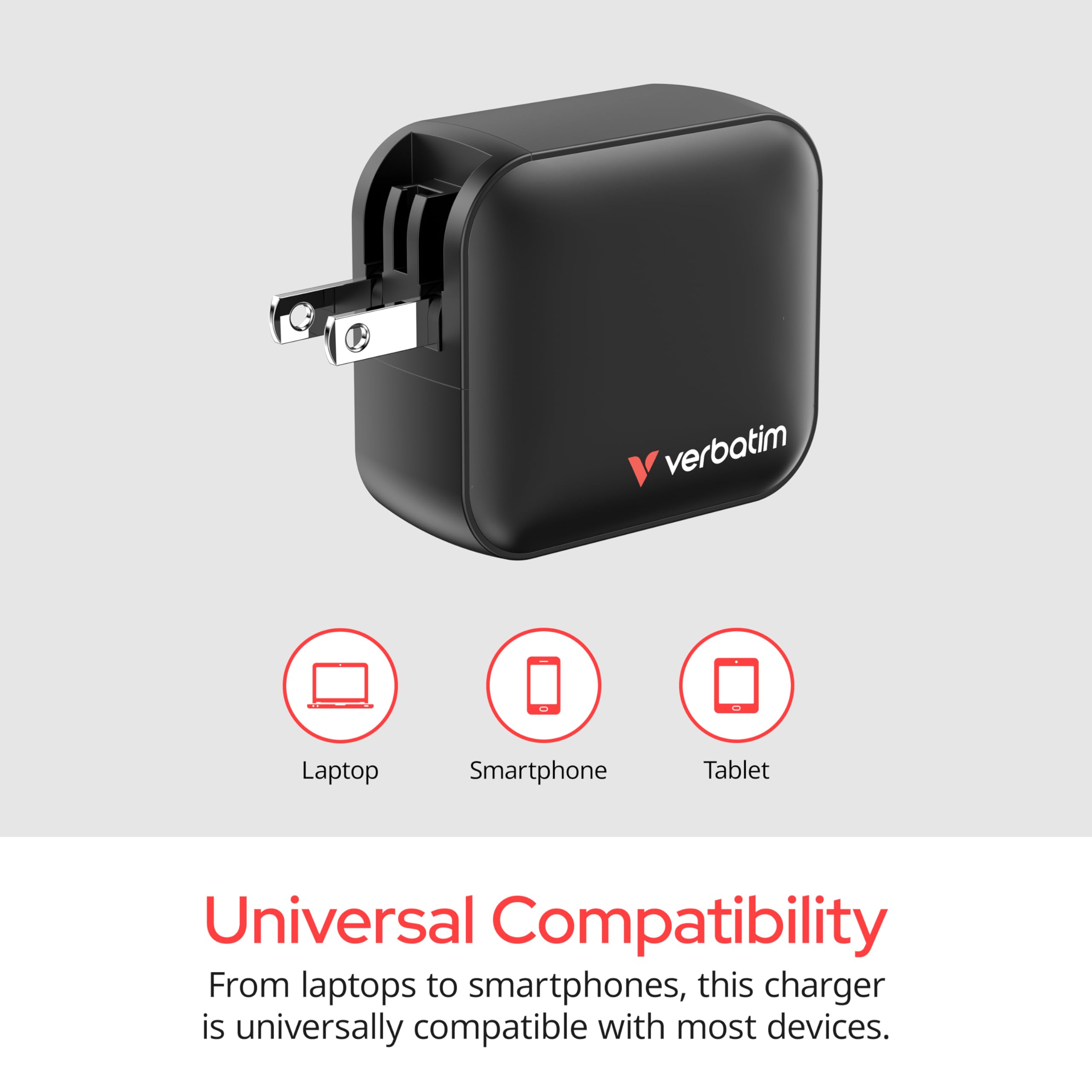 Verbatim Mini GaN Charger ładowarka 100 W, 3 porty USB-C ładowarka, adapter 2 x USB-C i 1 x USB-A, szybka ładowarka z wieloma wtyczkami, Apple MacBook, notebook, iPad, iPhone, Samsung i Co, do UE, UK,