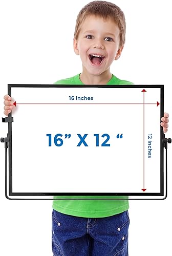 Miniatura 6 de Pizarra de borrado en seco de escritorio de 16 x 12 pulgadas, elegante marco negro de doble cara, pizarra blanca magnética de escritorio con
