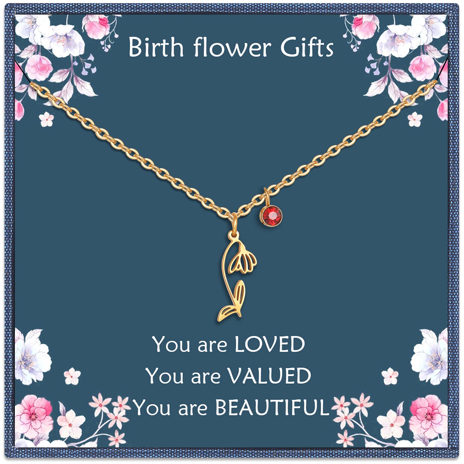 Nupdot Birth Flower Necklaces Birthday Gifts for Women | 14K Gold Plated Birth Month Floral Birthstone Pendant Necklaces Wildflower Flowered Jewelry