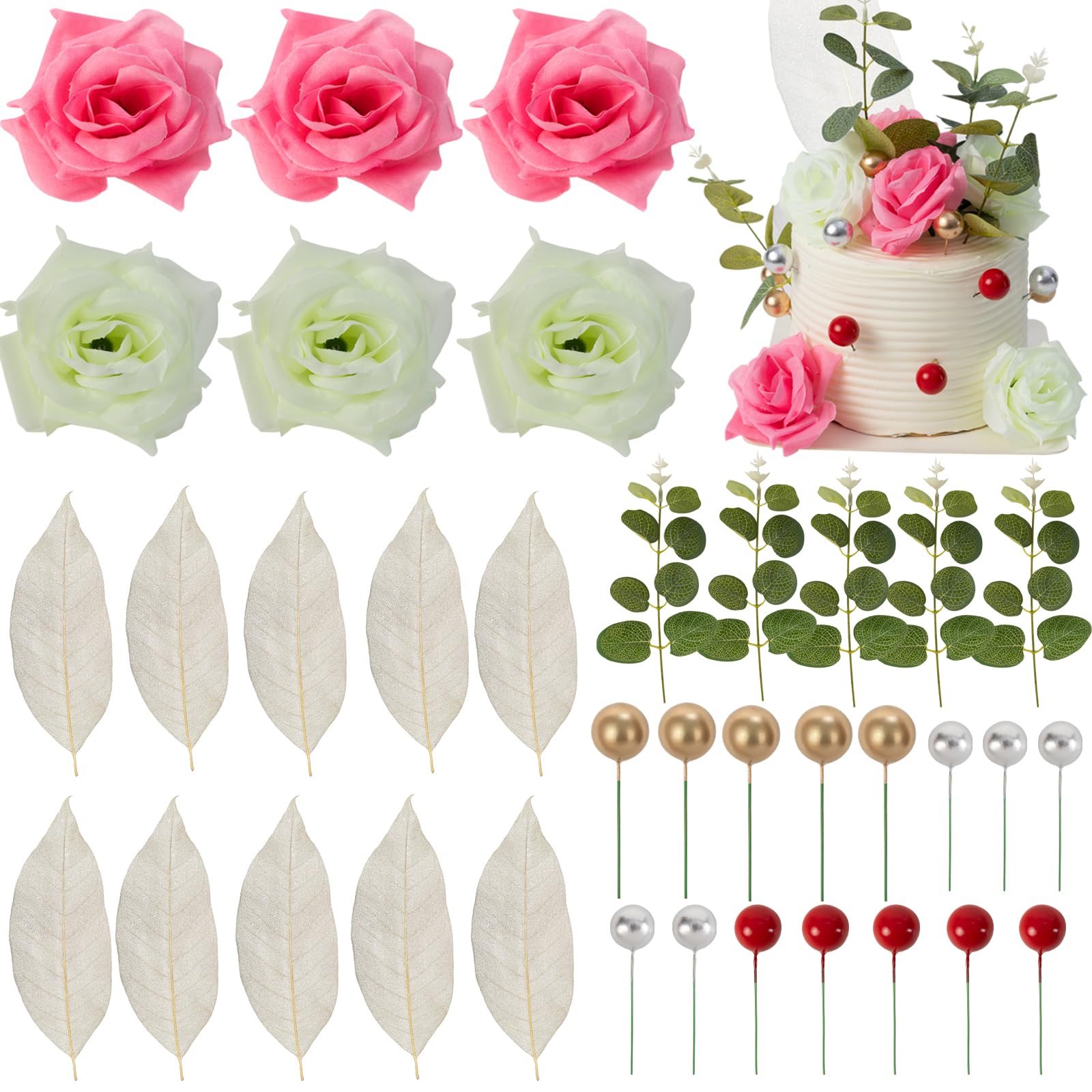 VOKABY Tortendeko Blumen,Boho Torten Deko,Cake Topper für Geburtstag,Hochzeitstorte,Taufe,Kommunion,Bankett,Party,Heimdekoration (Flowers A)