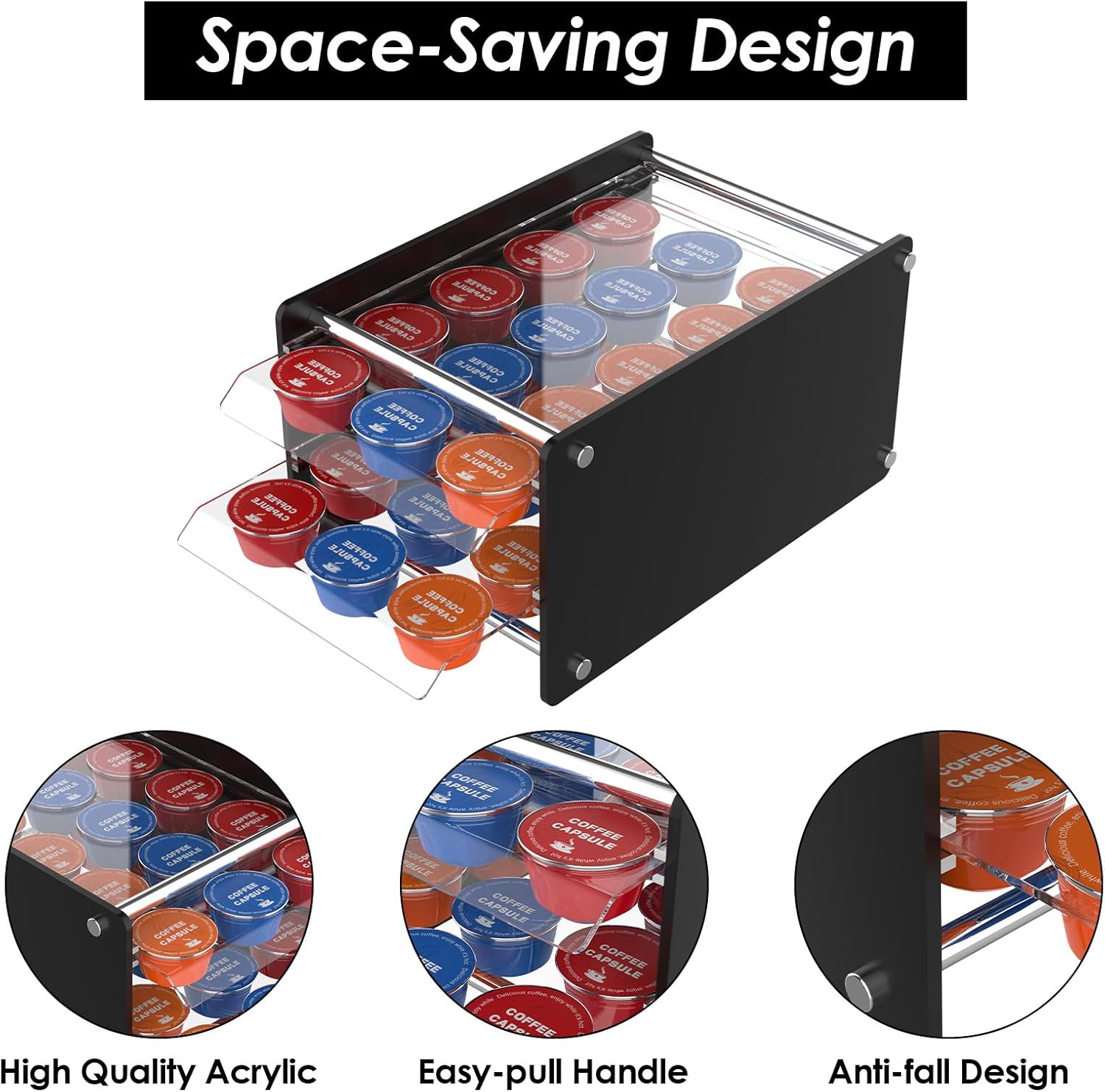Acrylic Coffee Pod Holder - 2 Tier Storage Organizer for Nespresso Pods, Holds 30 Pods, Compatible for Nespresso Vertuo Pods, Coffee Pod Drawer Organizer for Home