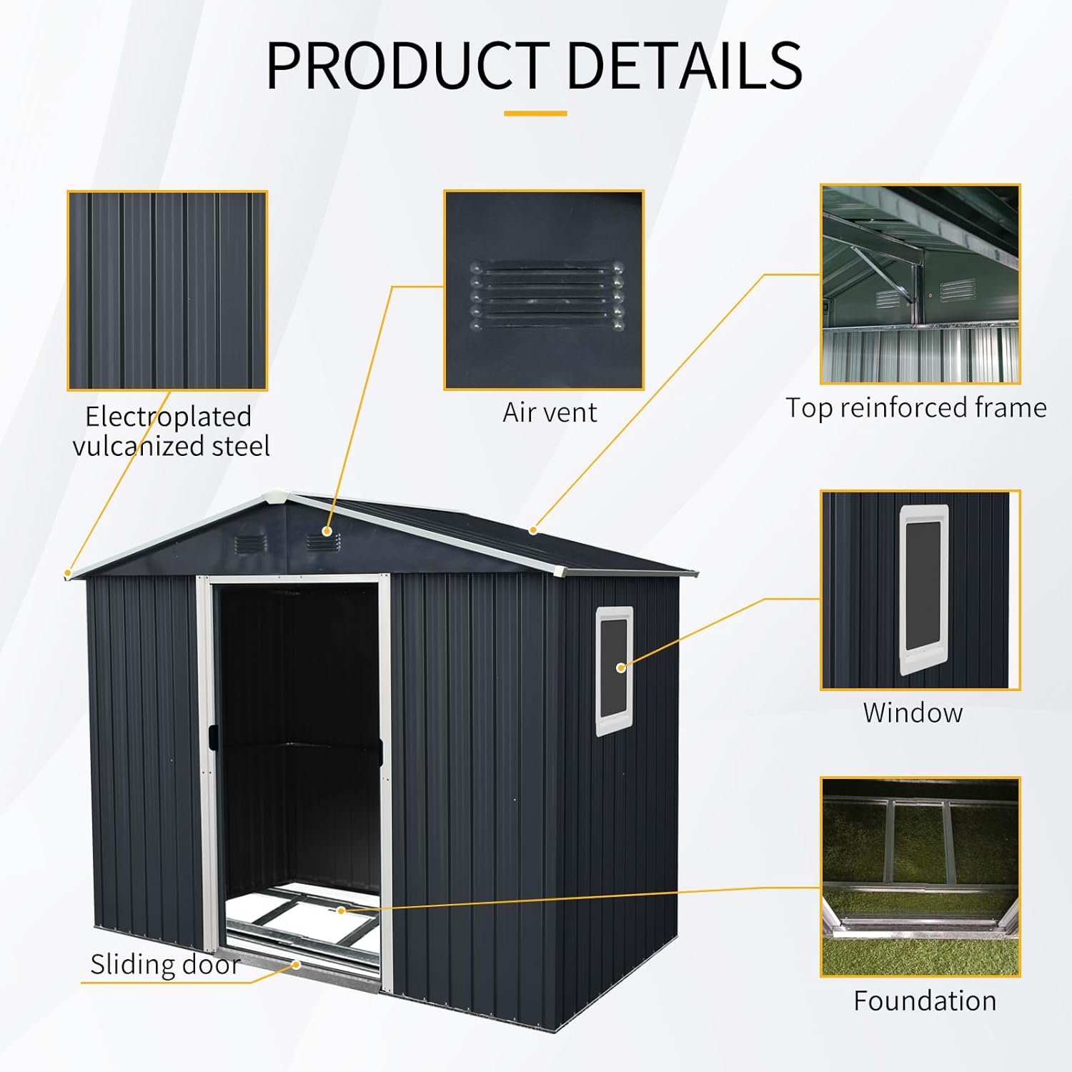 Sheds Outdoor with Window & Storage,Foundation Metal Tool House with Lockable Sliding Door & Shutter Vents,Waterproof Garden for Backyard Lawn Patio