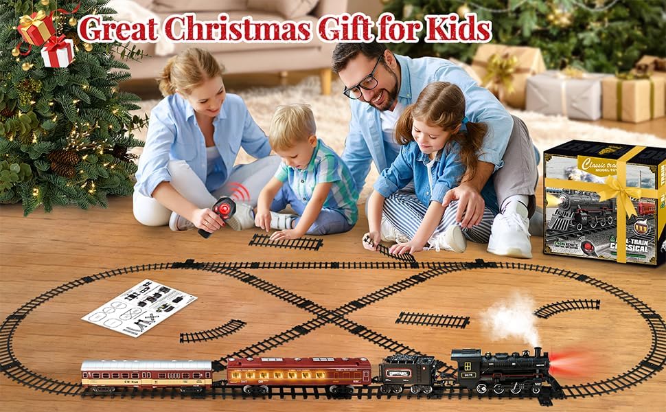 Miniatura 8 de Juego de tren Juguetes de tren a control remoto con pista de lujo e iluminación de pasajeros, juegos de tren de batería recargable con humo,