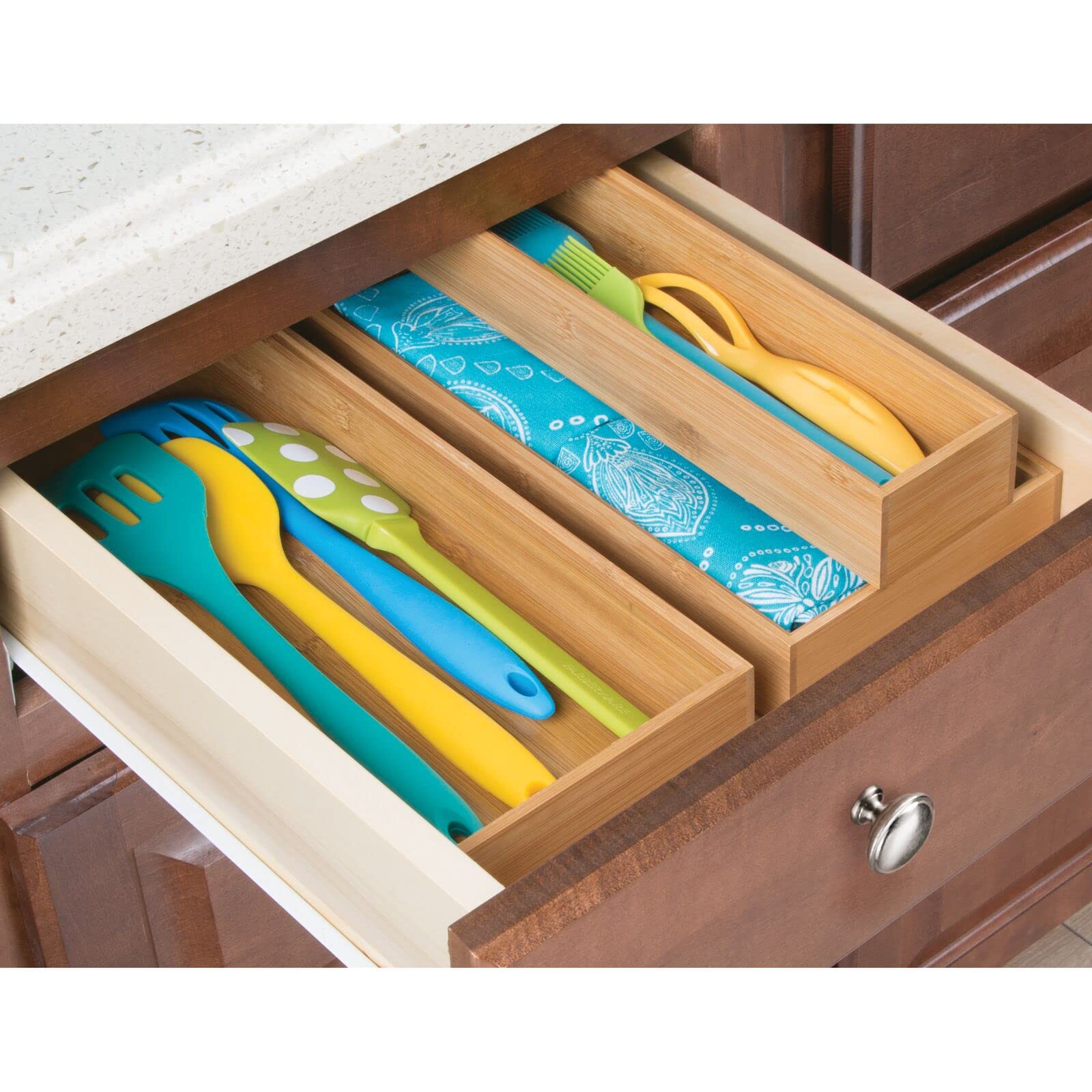 Set 4 Organizer In Bambù Per Cassetti: 30.5x15.2 Cm, Per Posate E Utensili Da Cucina