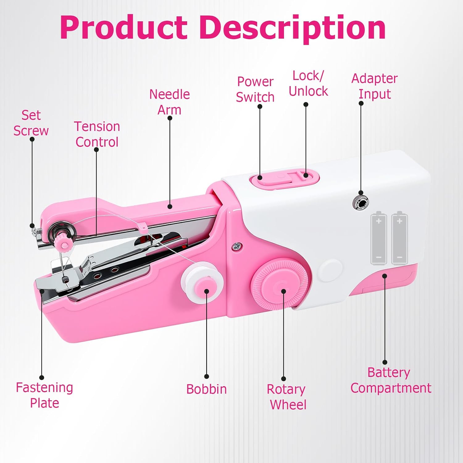 Mini Handheld Sewing Machine, Portable Electric Sewing Machine for Quick Fabric Repair, Dual Power USB/Battery Operated, with Complete Sewing Kit for Beginners, Adults (Pink) - Image 6