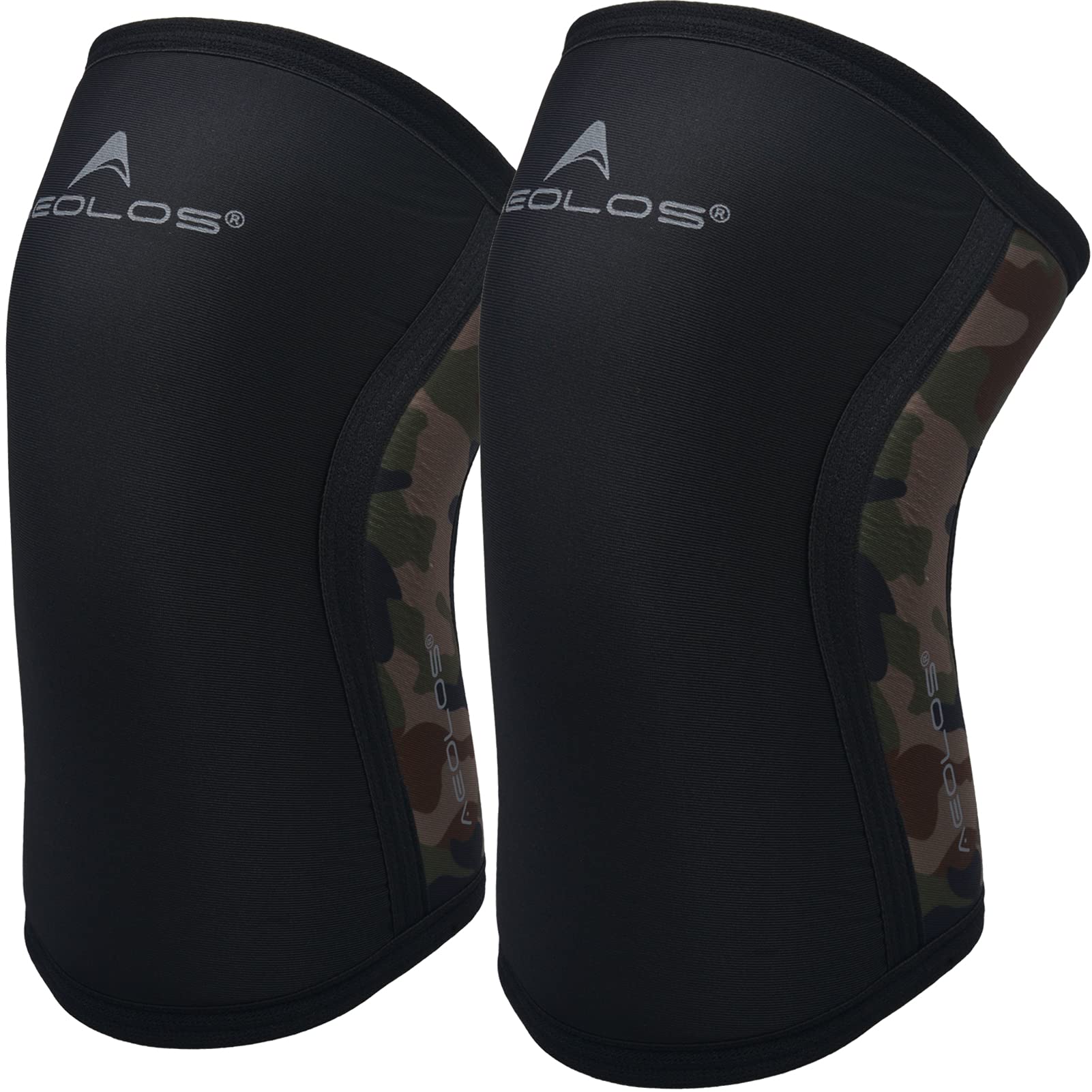 AEOLOS Rodilleras de compresión de 7 mm para levantamiento pesado, sentadillas, gimnasio y otros deportes (camo negro XXL)