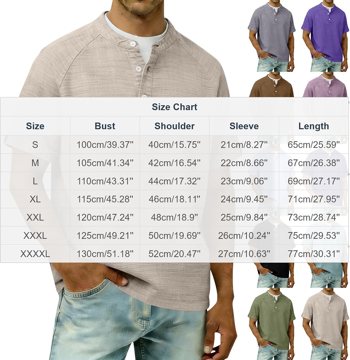 Cotton Linen Henley Shirts for Men Casual Short Sleeve Tops Button Up Loose Fit Shirt Beach Vacation Clothes