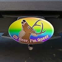 Vista 2 de GRAPHICS & MORE Oh Deer I'm Queer Rainbow Pride Gay Lesbiana Funny Oval Remolque Remolque Cubierta de Enchufe Inserto