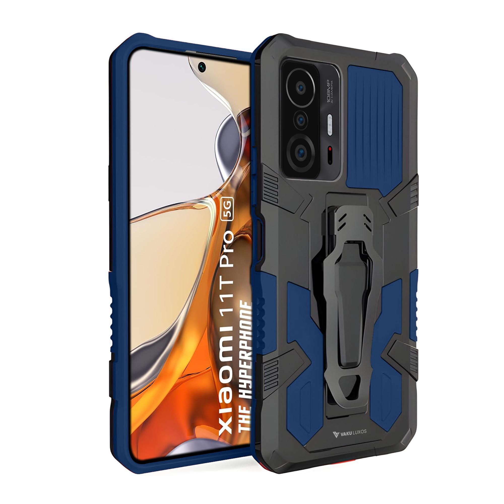 Vaku Luxos® Vanguard Military Grade Back Cover Case for Xiaomi 11T Pro 5G with Metal Kickstand Shockproof Protective Cell Phone TPU Case- Blue (B0DBCXTCSB) Amazon Price History, Amazon Price Tracker