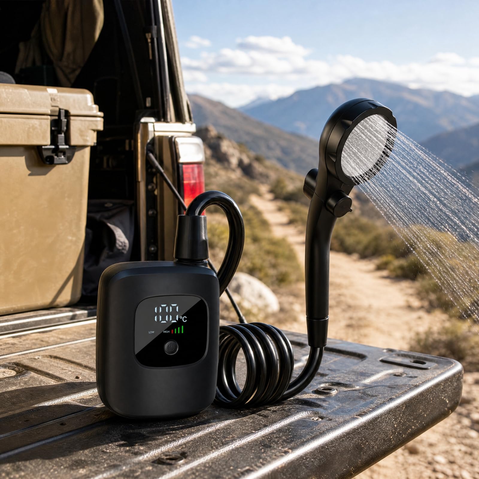 rockible Ducha Portátil Eléctrica Mano Inalámbrico Conjunto Ducha Portátil con Pantalla mperatura para Acampada