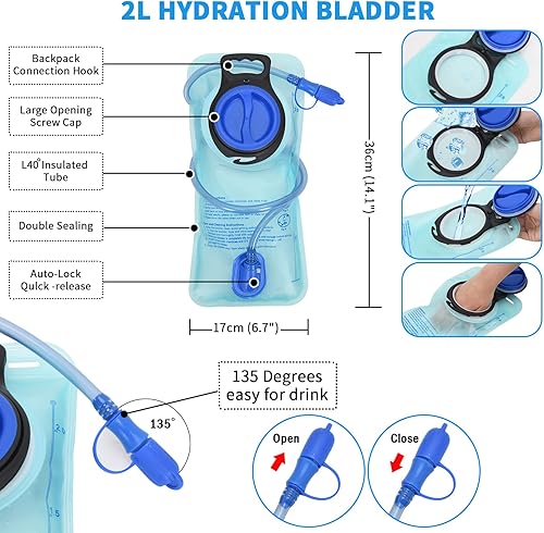 Miniatura 4 de Roptat Mochila de hidratación con bolsa de hidratación de 2 litros, mochila ligera para agua para mujeres y hombres, correr, equitación, ciclismo,