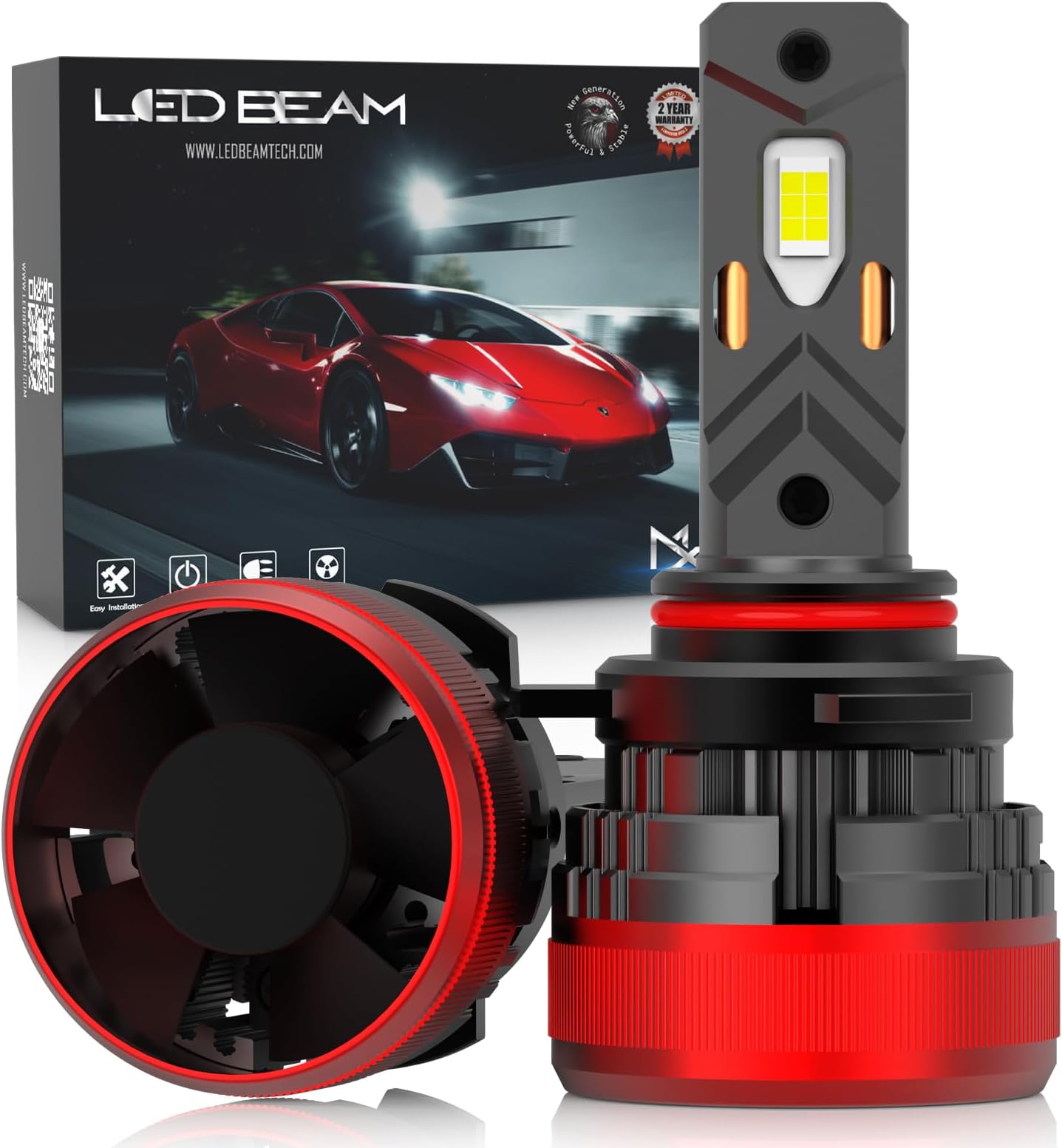 - LED MX 120W Automotive Grade 7035 Chip 22000Lm 6000k White Car Headlight Bulbs with External Canbus Ballast Driver (12V,120W/2bulbs) (HIR2 (9012)), Pack of 2