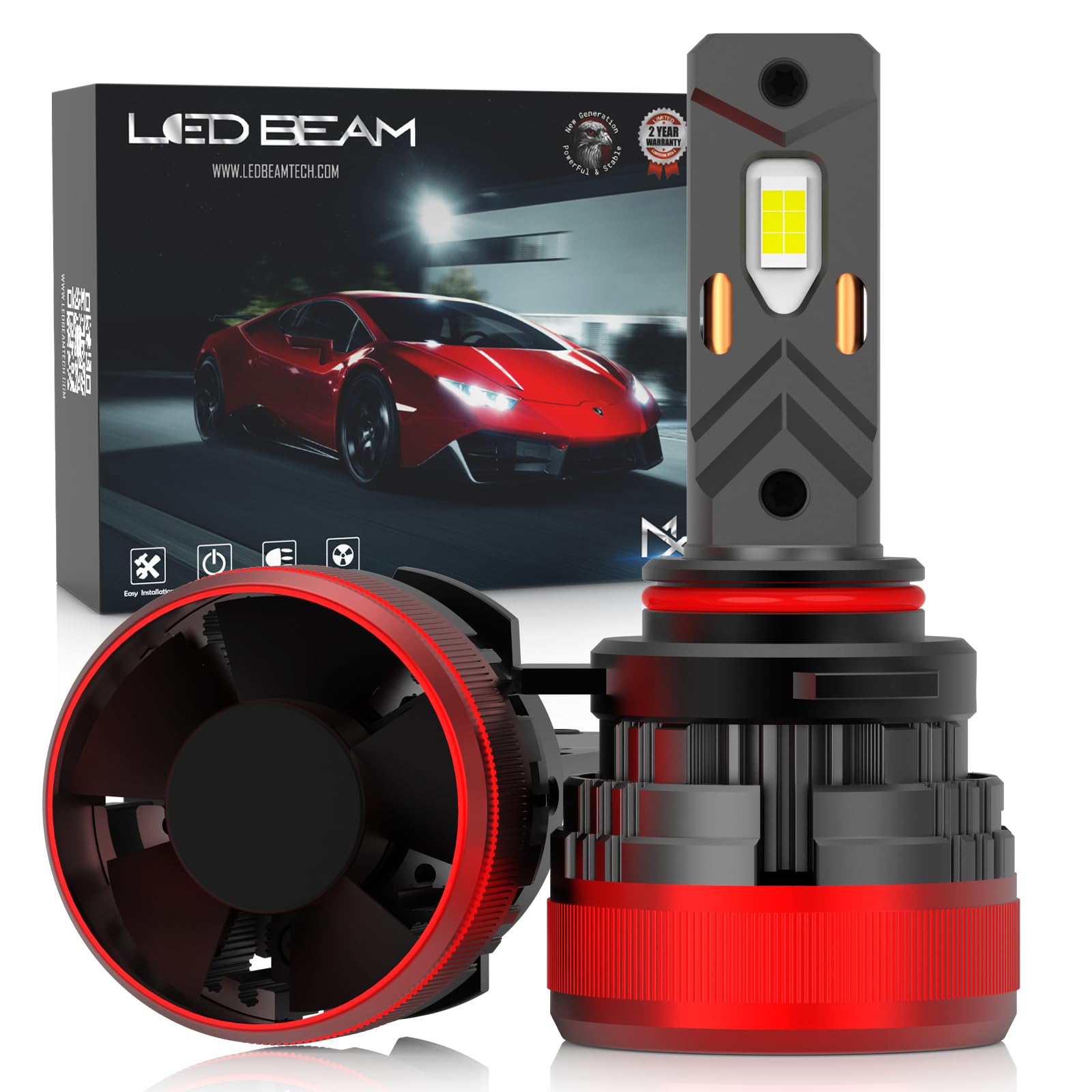 - LED MX 120W Automotive Grade 7035 Chip 22000Lm 6000k White Car Headlight Bulbs with External Canbus Ballast Driver (12V,120W/2bulbs) (HIR2 (9012)), Pack of 2