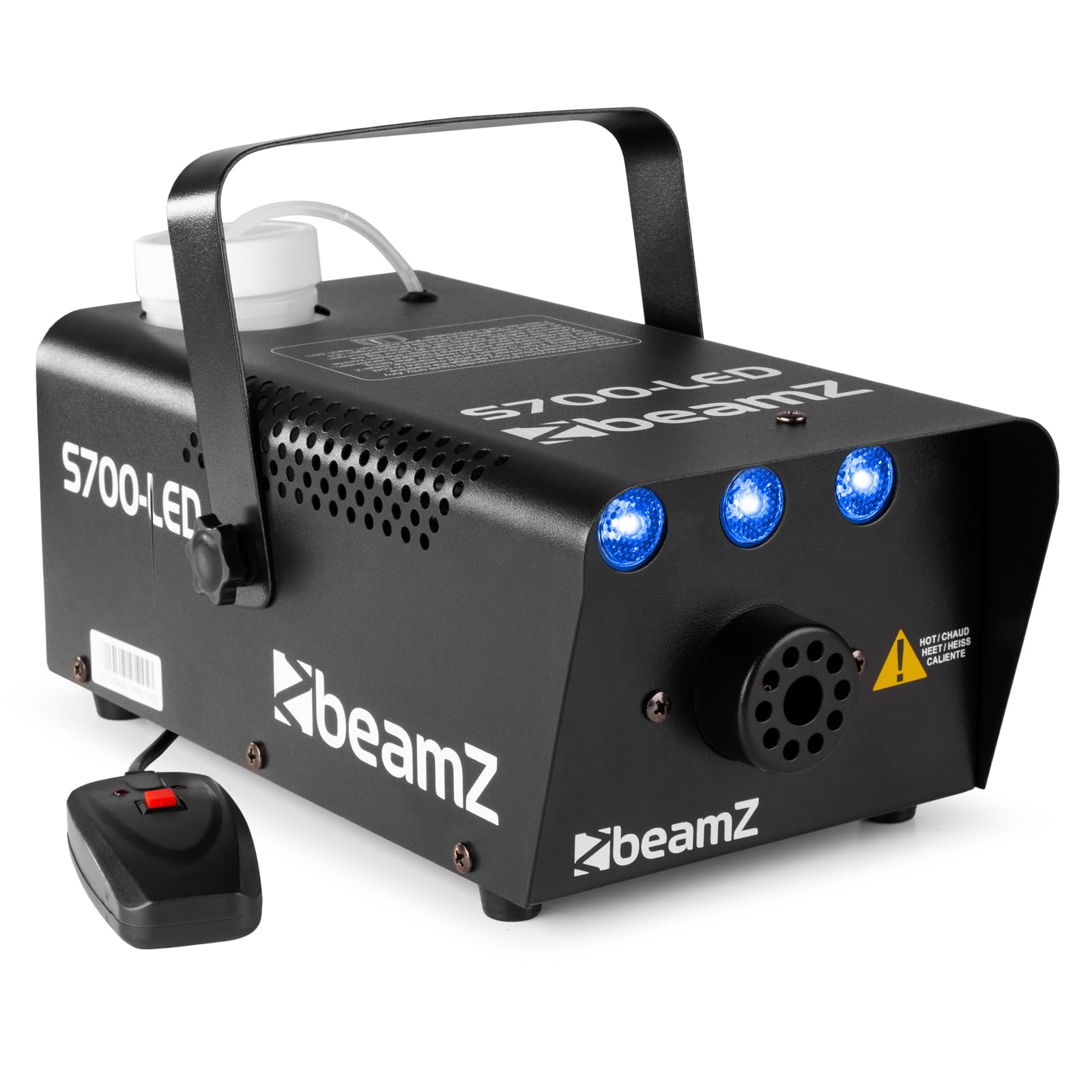 Beamz S700-LED Machine à Fumée avec LED Effet Glace, 700 Watts, 3x LED Bleu, 75m3 de Fumée par Minute, Réservoir de 250ml, Télécommande Filaire, Idéal pour Soirée, Animation et Mariage