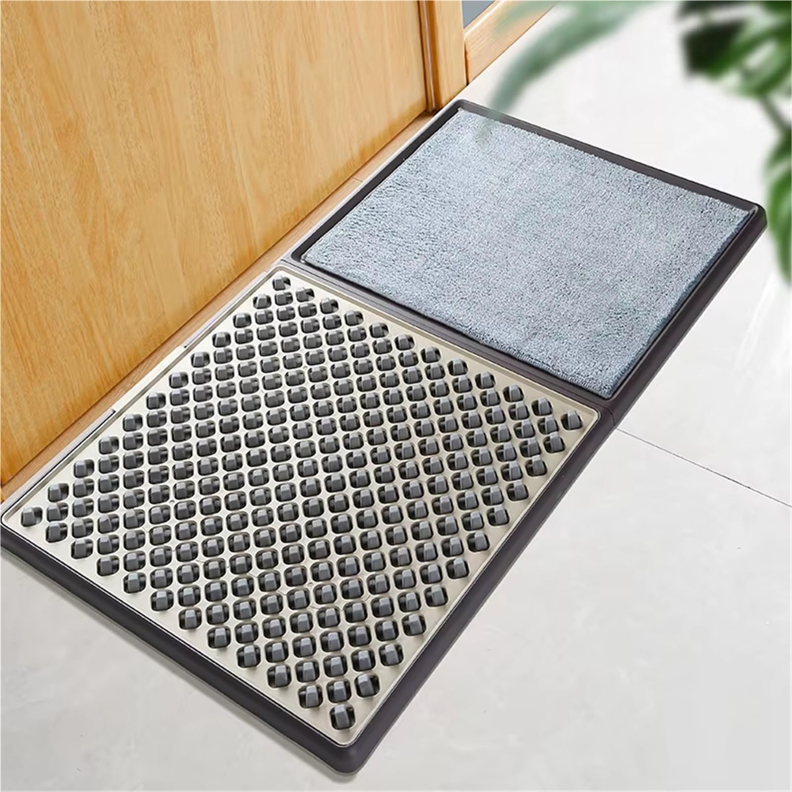 Alfombrilla limpia suelas automática con dos paños absorbentes de microfibra para entrada