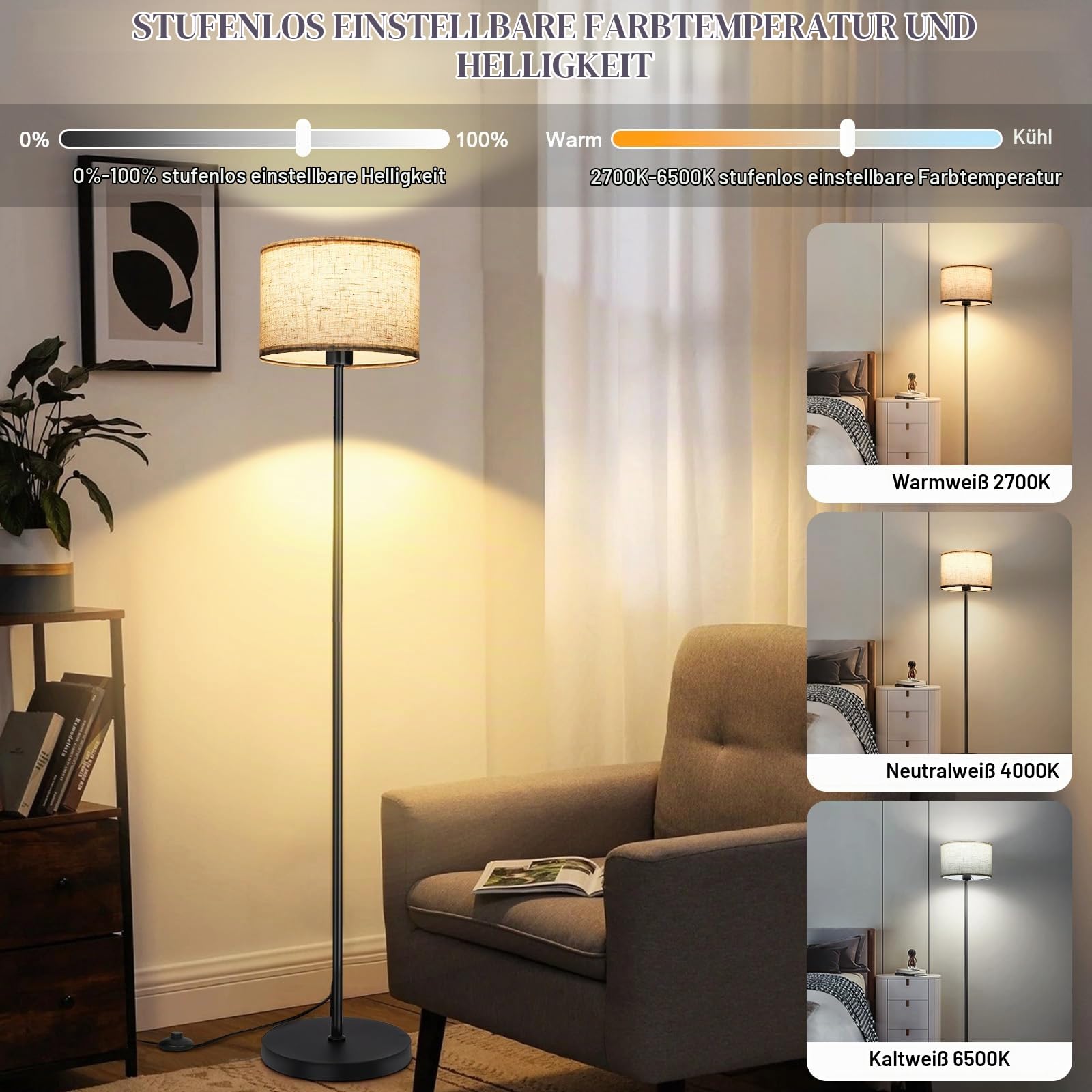 Stehlampe Dimmbar mit Fernbedienung RGB Standleuchte Wohnzimmer