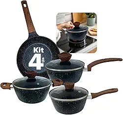 Jogo de Panelas Ceramica Premium 7 Peças Antiaderentes de Revestimento Cerâmico Grafito Pesada com Tampa de Vidro Temperado e Fundo Triplo Fogão a Gás, Elétricos, Indução (Grafito)