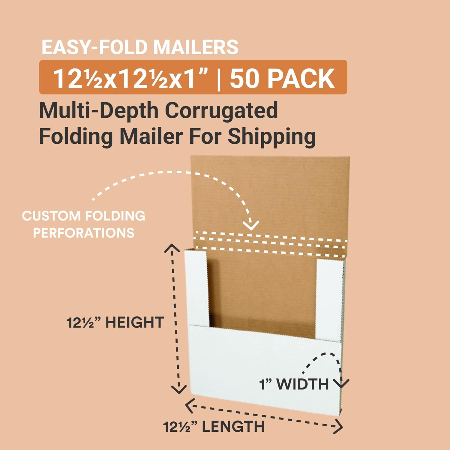 BOX USA Shipping Boxes Medium 12.5"L x 12.5"W x 1"H 50-Pack - Corrugated Cardboard Box for Moving, Mailing, Packing, Packaging and Storage