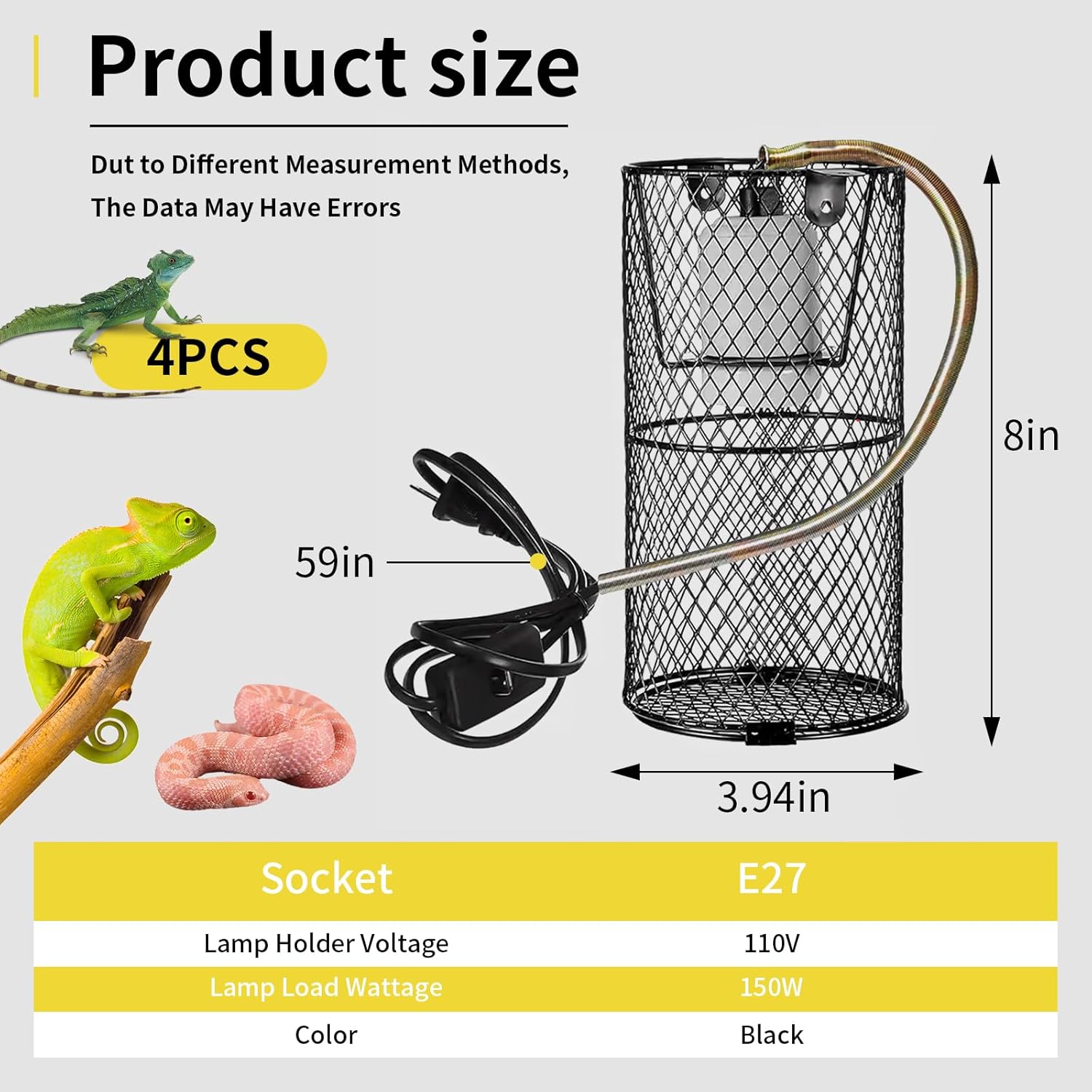 Reptile Heat Lamp Guard with Anti-Bite Brass Ceramic Emitter Basking Heater Lamp Holder,Radiant Heat Panel Reptile Holder Accessories for Turtles Chicks Lizard Snake Bulb Not Included(4Packs)