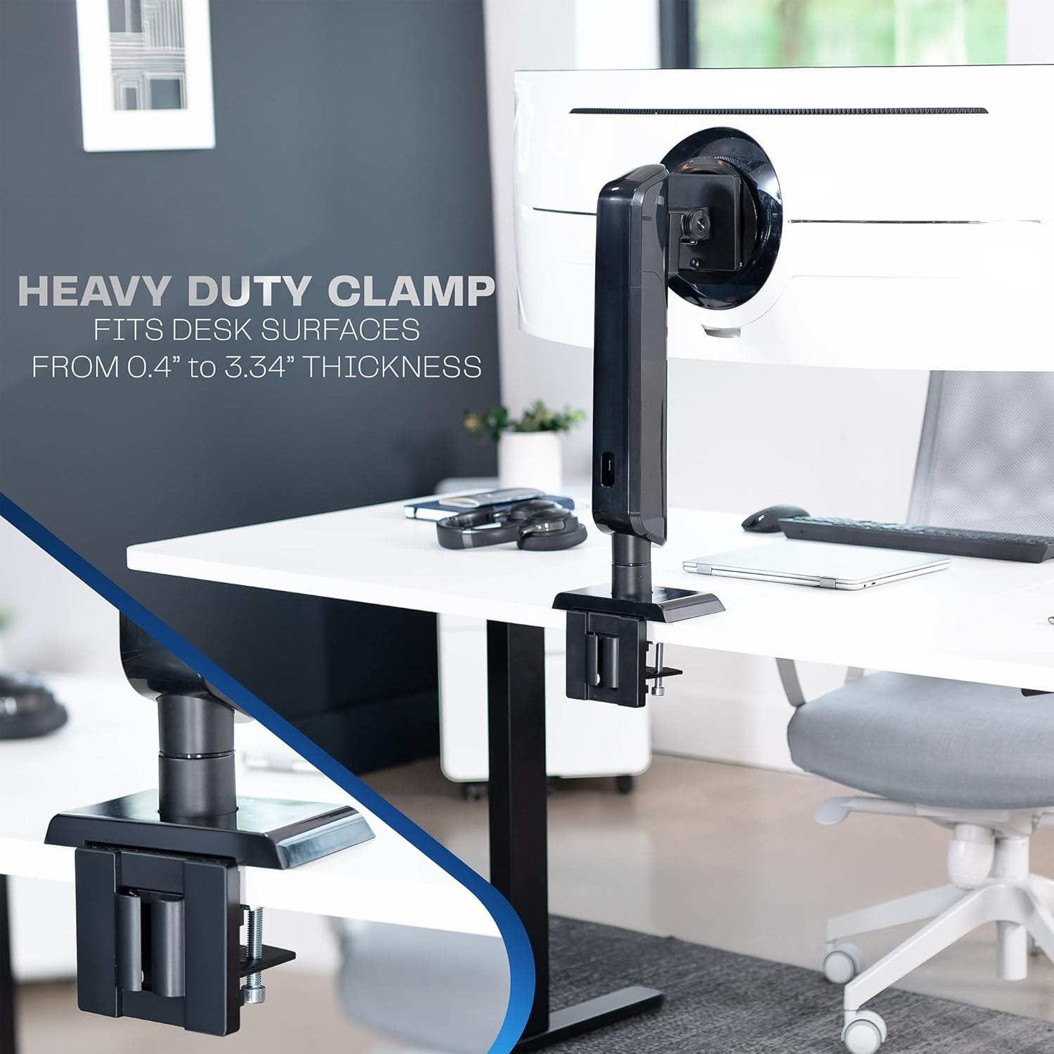 VIVO Heavy Duty Aluminum Ultrawide Monitor Desk Mount for up to 49 inch Screens, Holds 39.6 lbs, Space Efficient Vertical Lift Stand, Black, STAND-149J