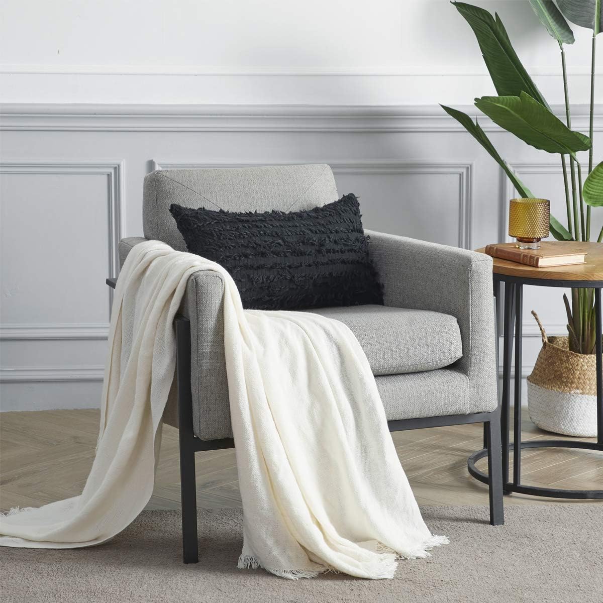 Decorative Throw Pillow Covers for Couch,12x20 Linen Black Cushion Covers Set of 2,Lumbar Sofa Bed Stripe Pillow Covers