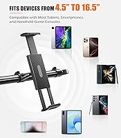 Vista 5 de Car Headrest Tablet Holder [Dual-Clamp Stability][360° Adjustable] Back Seat iPad Mount for Kids Road Trip, Compatible with 4.5–16.5" iPad