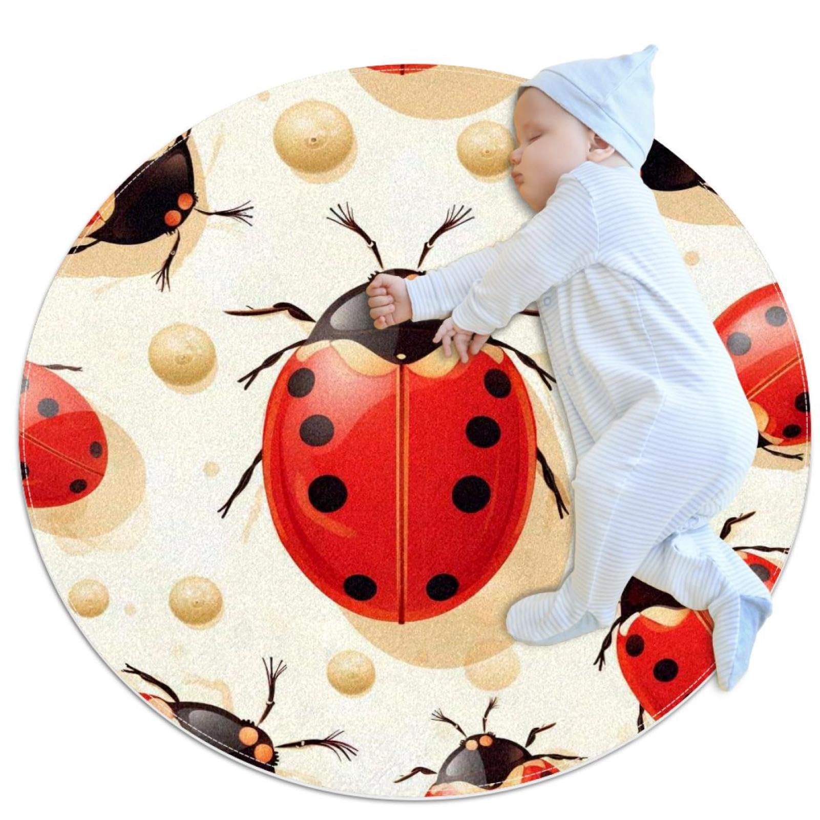 Tapis chambre enfant coccinelle rond et petit tapis de douche pois dorés