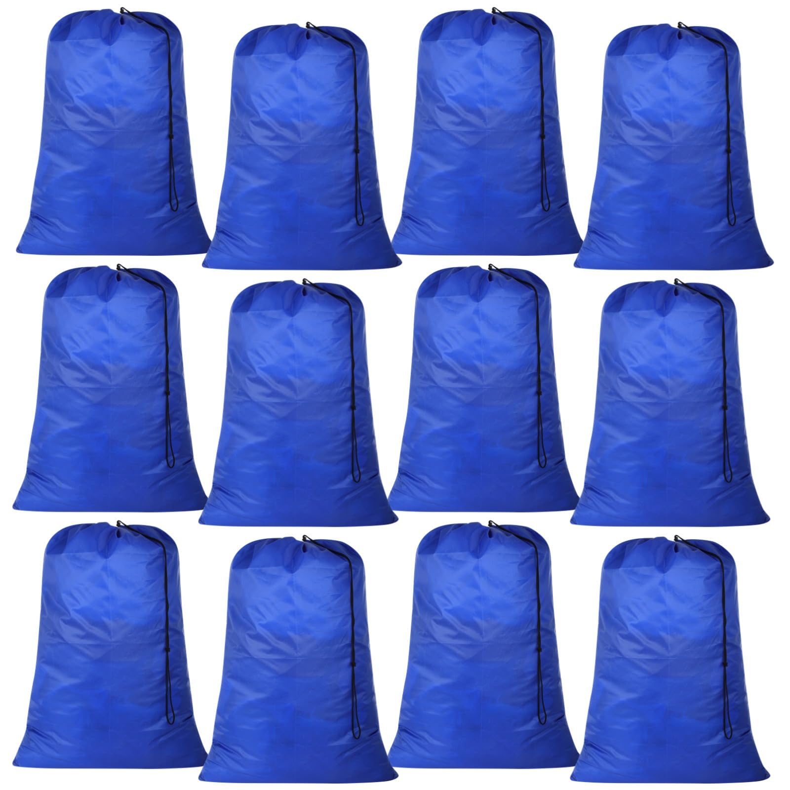 12 grandi sacchetti per bucato in tessuto Oxford con coulisse, blu per vestiti sporchi, ideali per casa, viaggi, campeggio, 60 x 90 cm