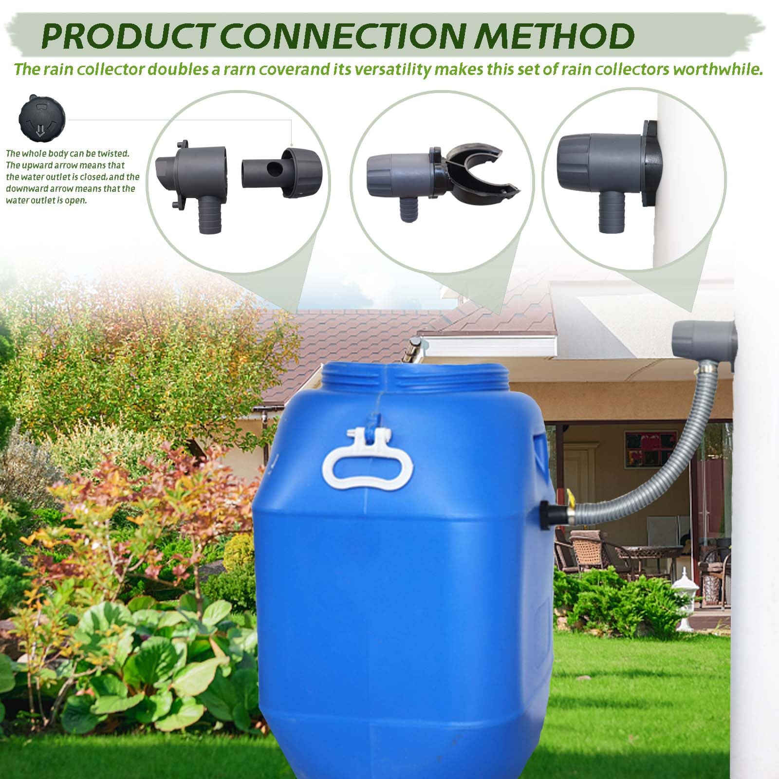 Récupérateur Eau Pluie Pour Tuyau Descente 70-110mm - Kit Montage PVC, Jusqu'à 80m²