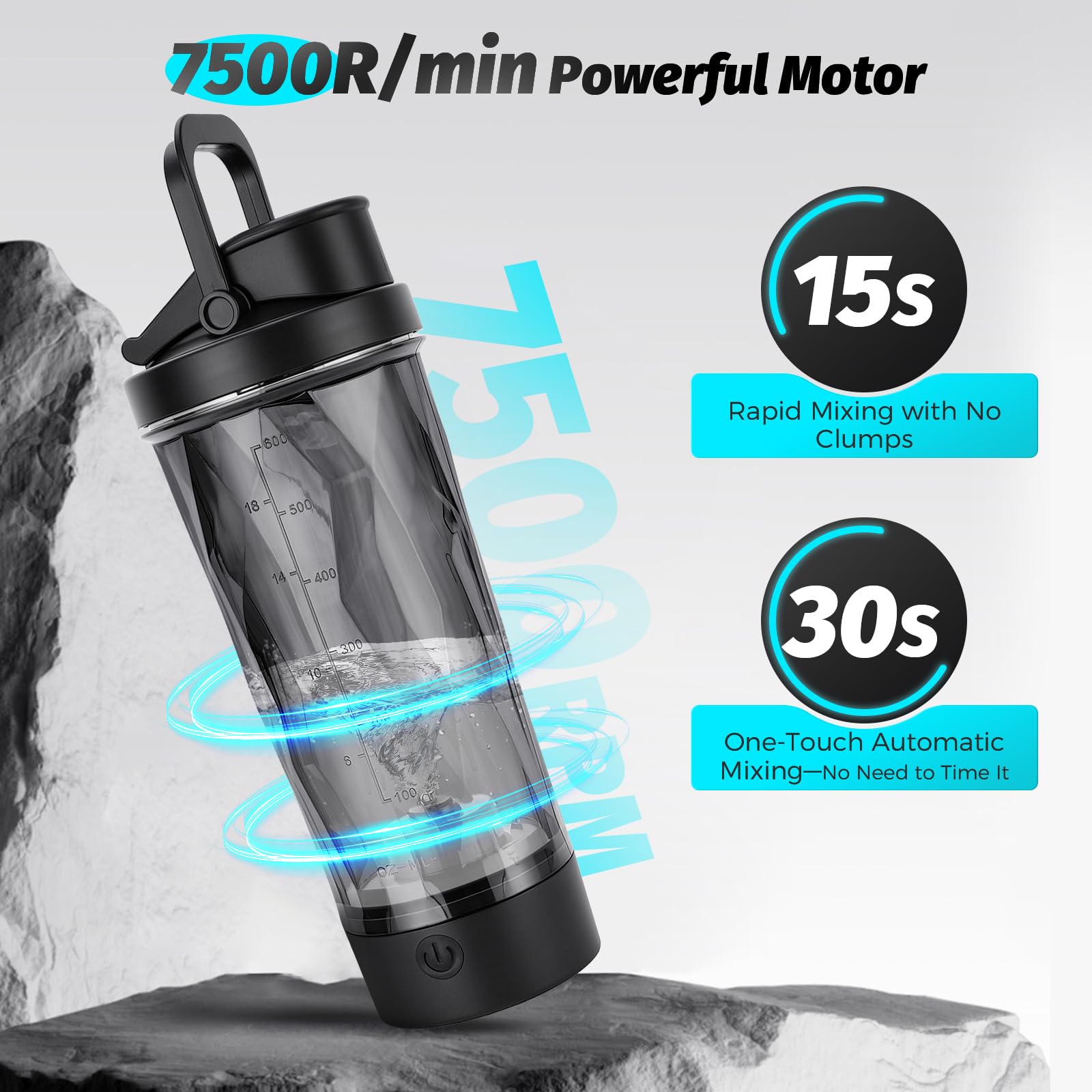 Shaker Proteinshake Elektrisch 700ml,USB C Wiederaufladbar Starker Motor Rapid Mix Elektrischer Shaker, BPA Frei, Tragbar Proteinshake Becher für Eiweiß- & Sportgetränke, Milch Kaffee Mahlzeitenersatz