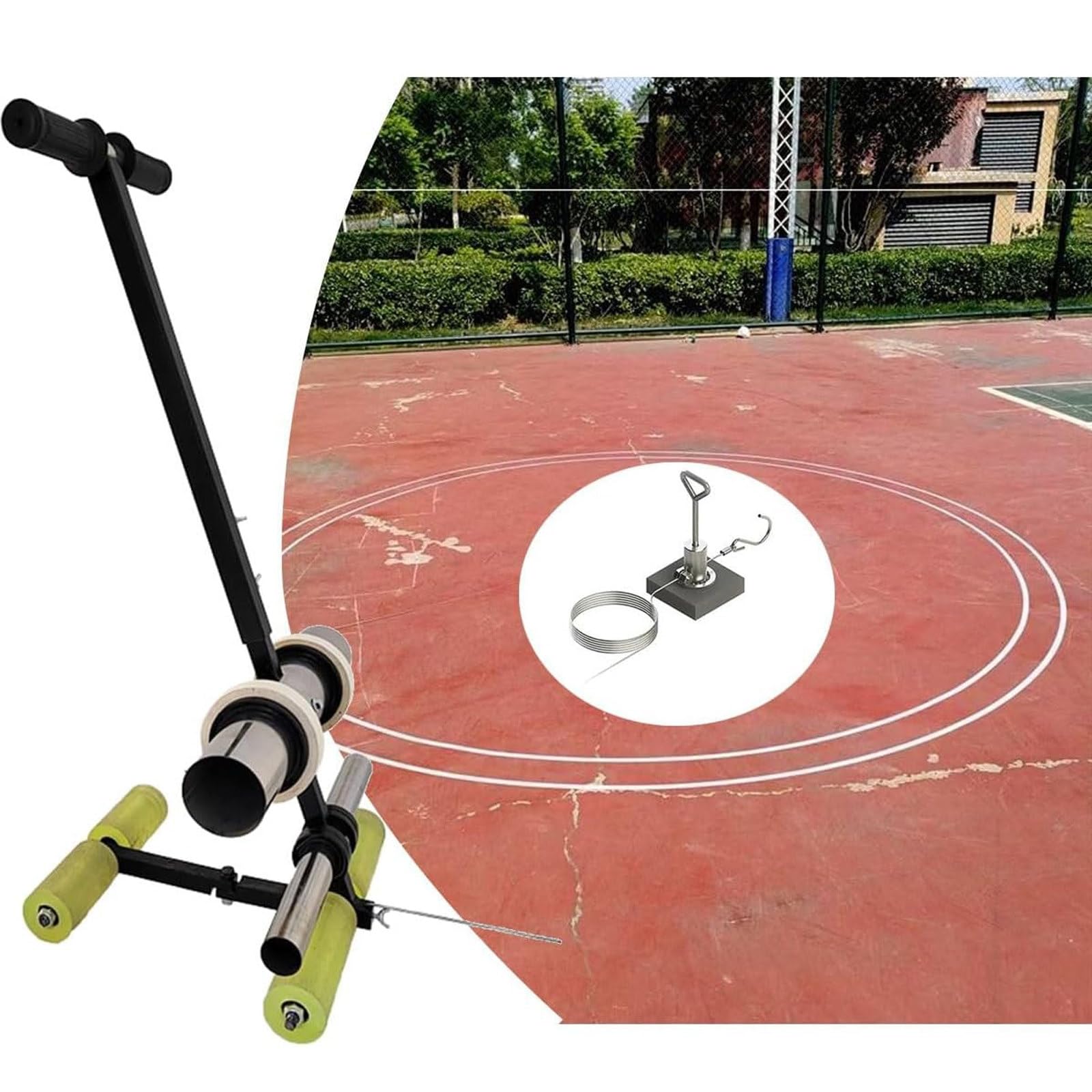 Kit de marcado de cancha de baloncesto para hormigón, máquina de marcado de cinta de empuje manual, herramienta de marcado de suelo de empuje manual para marcado de línea/pintura en aerosol