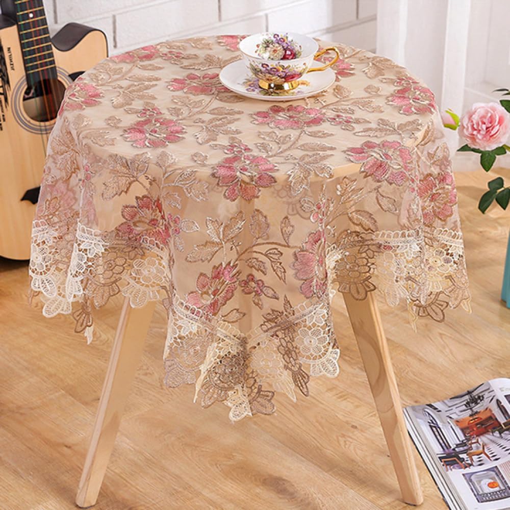 Nappe de table à manger en dentelle lavable couleur rose café pour salon chic