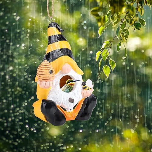 Miniatura 5 de Yinns Casa de pájaros de resina, casas para pájaros para exteriores, casas decorativas para pájaros, gnomos divertidos colgantes para decoración de