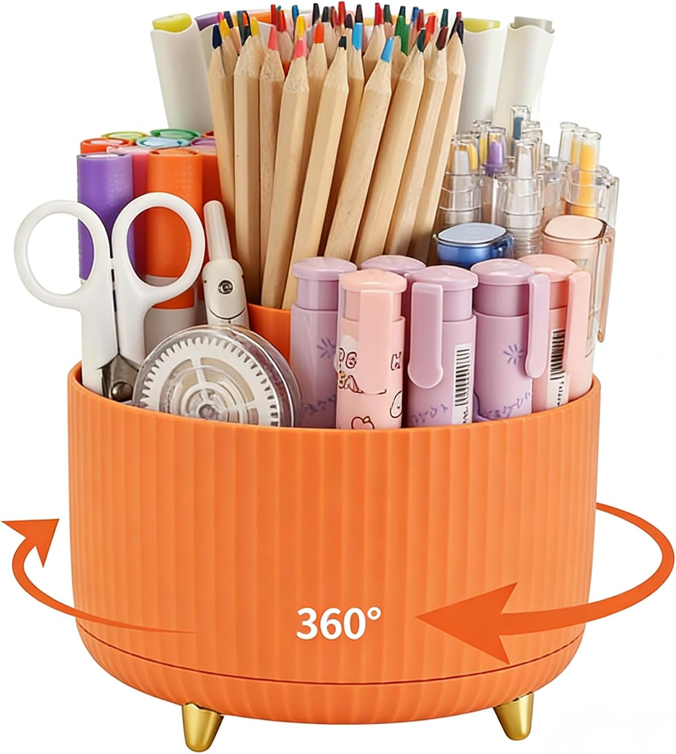 Camelmother Pen Holder For Desk With 5 Slots 360°Rotating Pencil Holder Makeup Organiezr Teacher Supplies Office decor (purple)