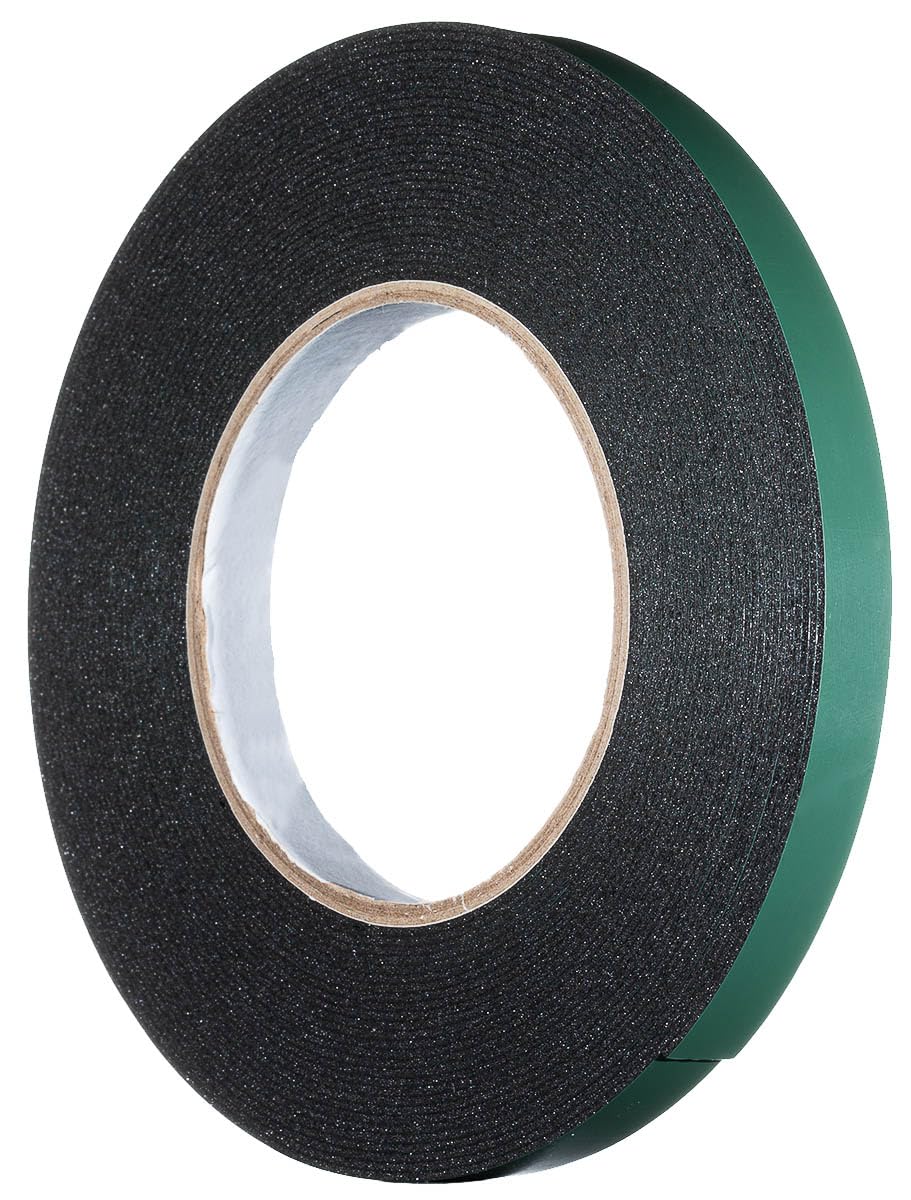 Yoiyee Black 12Mm X 10M Double Sided Foam Tape, Strong Sticky Adhesive Green Film Glazing Tape, Pe Sponge Strip Sticky Mounting Tape,