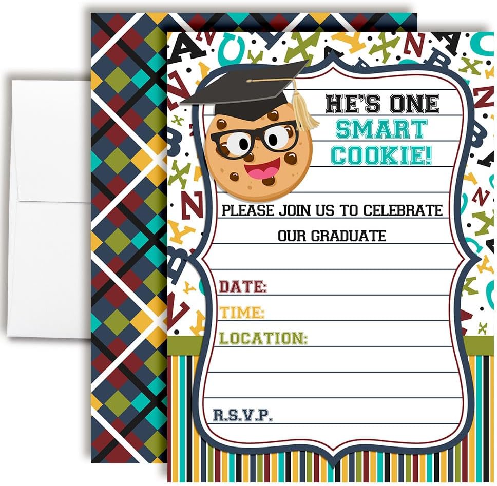 Amanda Creation He's a Smart Cookie Graduation Fill In Style Invitations, set of 20 including envelopes