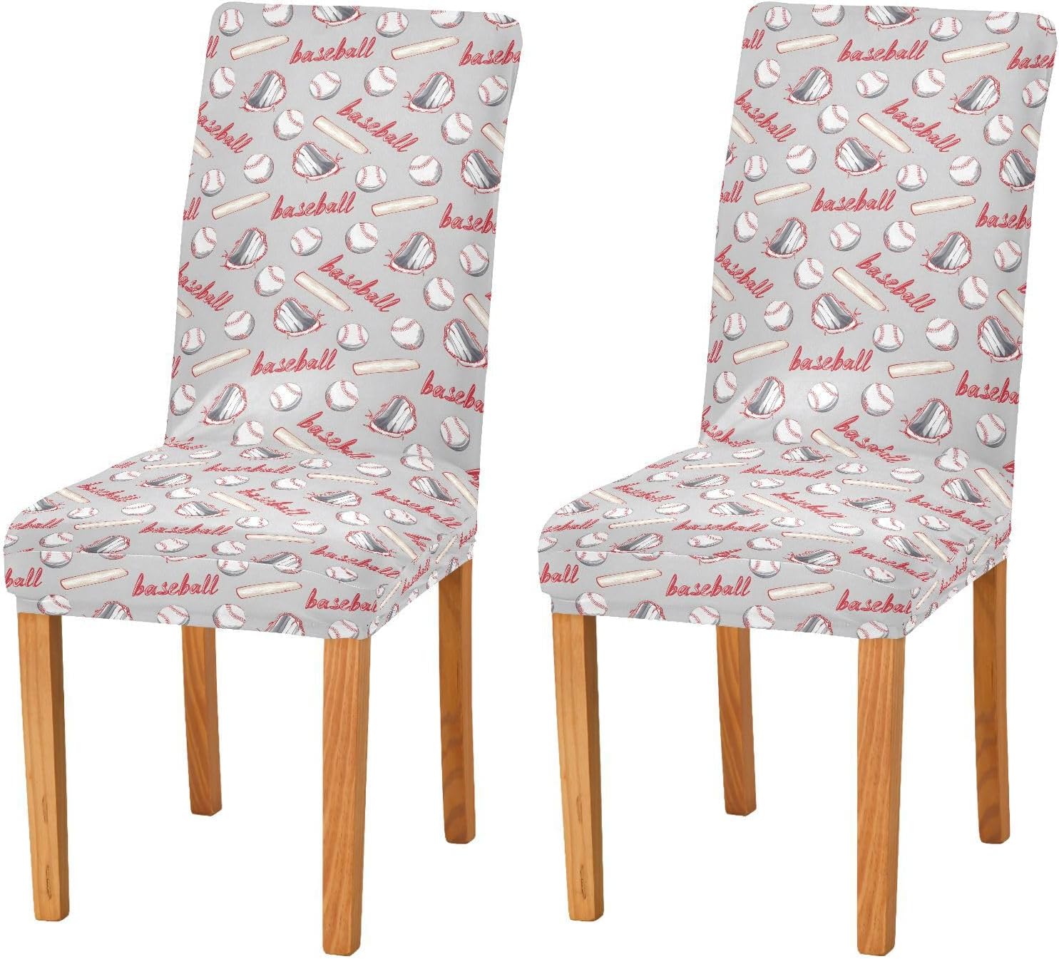 ALAZA Chair Covers for Dining Room, Baseball Bats Gloves Pattern Stretch Chair Cover Sets Chair Protector Removable Washable for Ktichen Restaurant Hotel