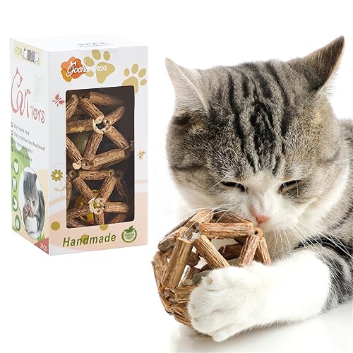 Gochanmon Catnip Toys-2Pcs Natural Silvervine Stick Catnip Ball&Bell Ball-Cat Toys