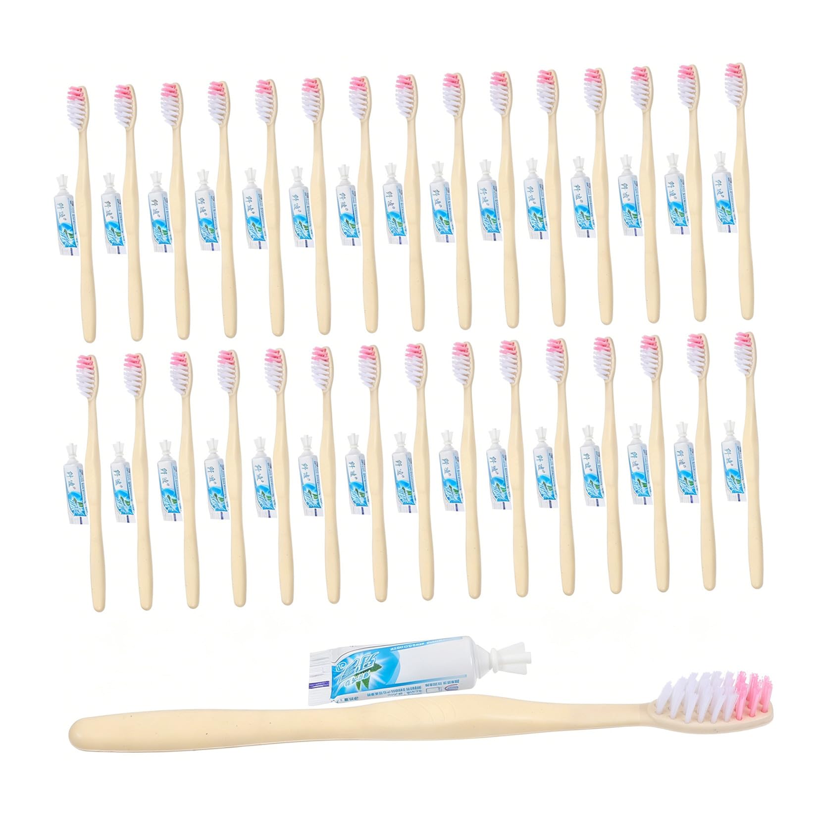 Operitacx Spazzolino Manuale Usa e Getta Dentifricio, 100 Pezzi, Kit Igiene Dentale da Viaggio Nucleo Cavo, Formato Compatto per Adulti, Colore Giallo Stili multipli
