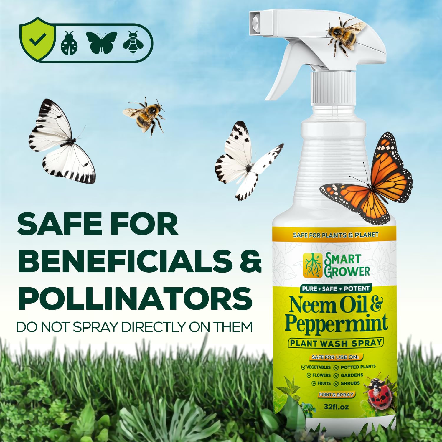 Spray de aceite de neem para plantas con spray de lavado de plantas de menta, 32 onzas