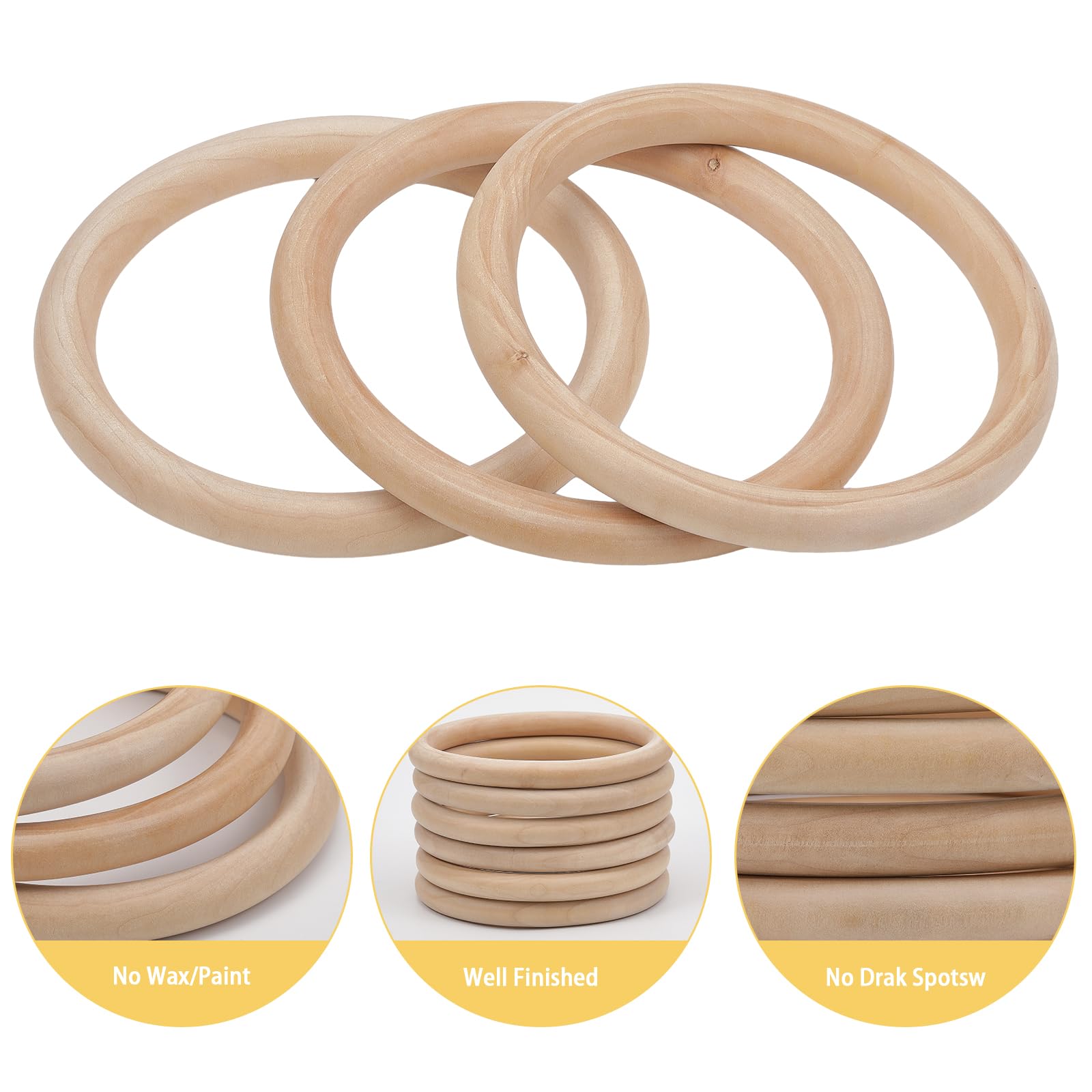 CHGCRAFT 6Pcs 5.8Pouces Anneaux en Bois Inachevé Anneaux de Rideau en Bois pour Tringle à Rideau Anneaux de Draperie Bricolage Macramé Artisanat, Couleur Bois Dur