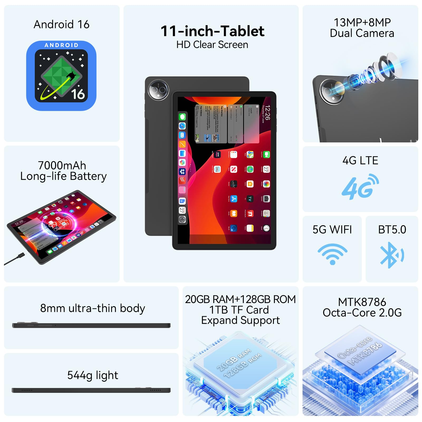 Amazon.com : Tablet 11 inch Android 16 Tablet 2026 Latest Update