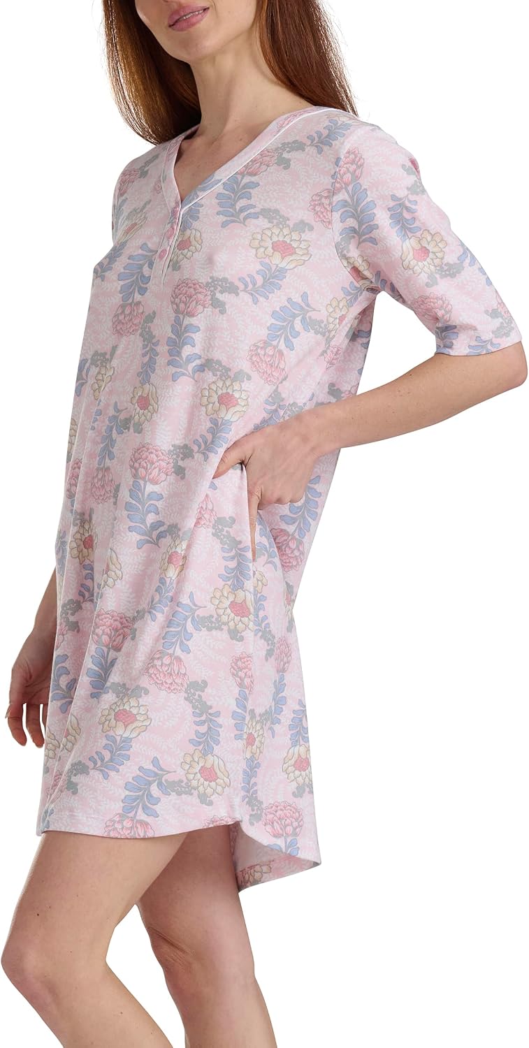Karen Neuburger Women's Henley Elbow Length Sleeve Sleepshirt